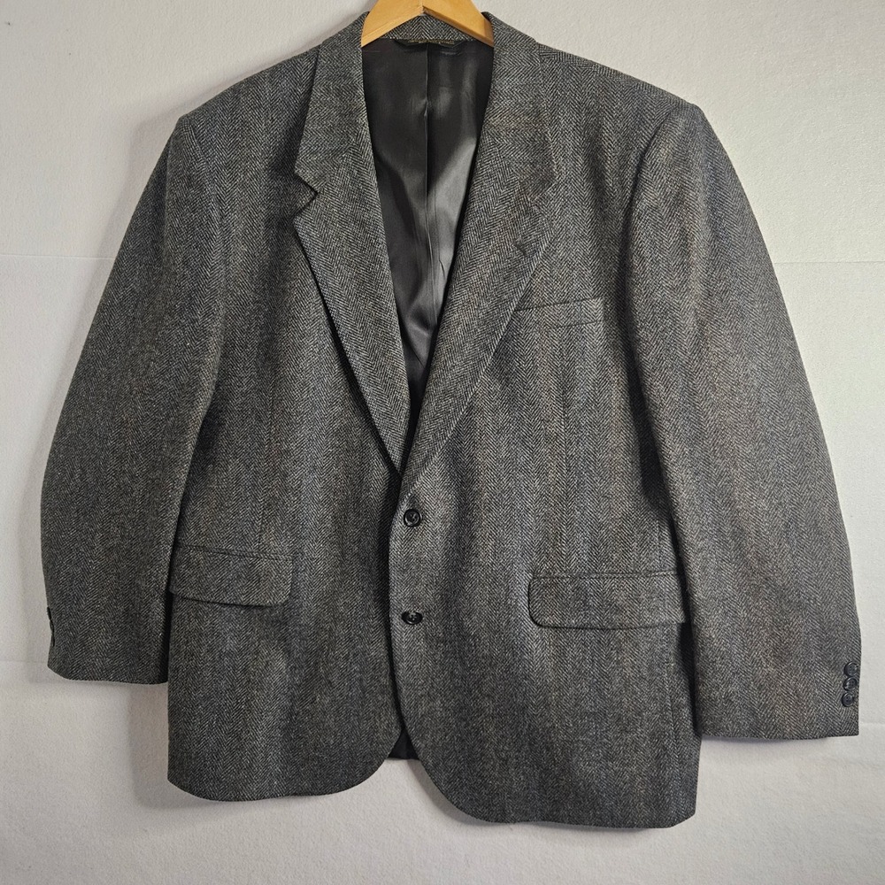 Cricketeer Mens Grey Herringbone Lambswool Blend Blazer Sport Coat Made‎ in USA